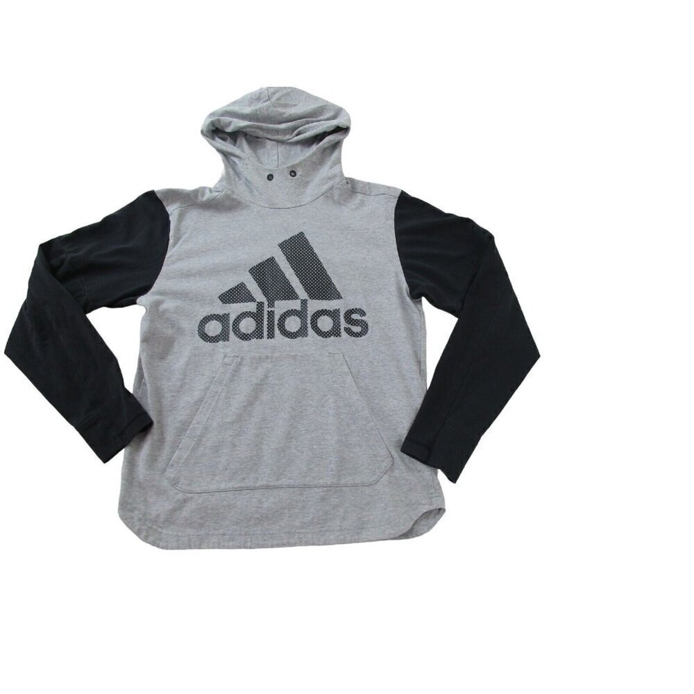 adidas Hoodie Womens Small Gray Black Cotton Long Sleeve Spell Out Logo Pullover